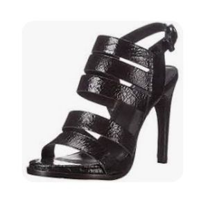 A7EIJE Womens  Black Crackle Leather 'Soire' Dress Sandals High Heels Shoes 9.5
